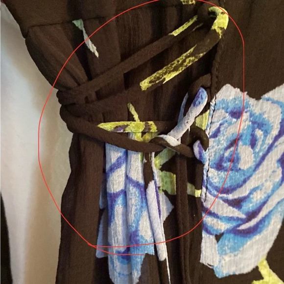 Free People Black Blue Flowers Dress Adjust Cinches & Elastic Waist Back Size M - Picture 7 of 7